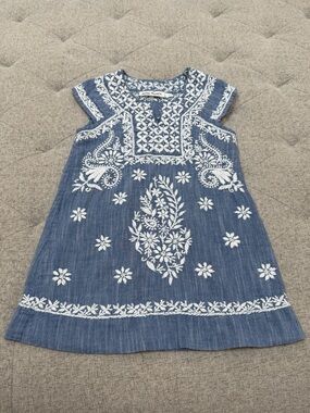 ROLLER RABBIT GIRLS EMBROIDERED COTTON DRESS BLUE AND WHITE SHEATH